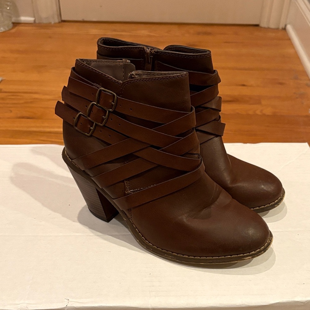 Brown Strappy Ankle Boots